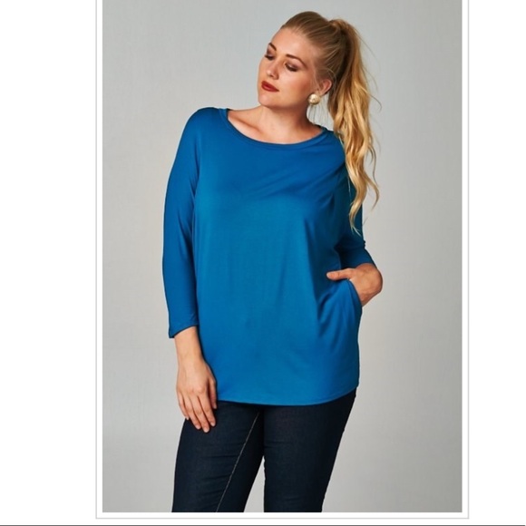 Teal Plus Size Basic Solid Rayon Top 95% Rayon - Picture 2 of 2